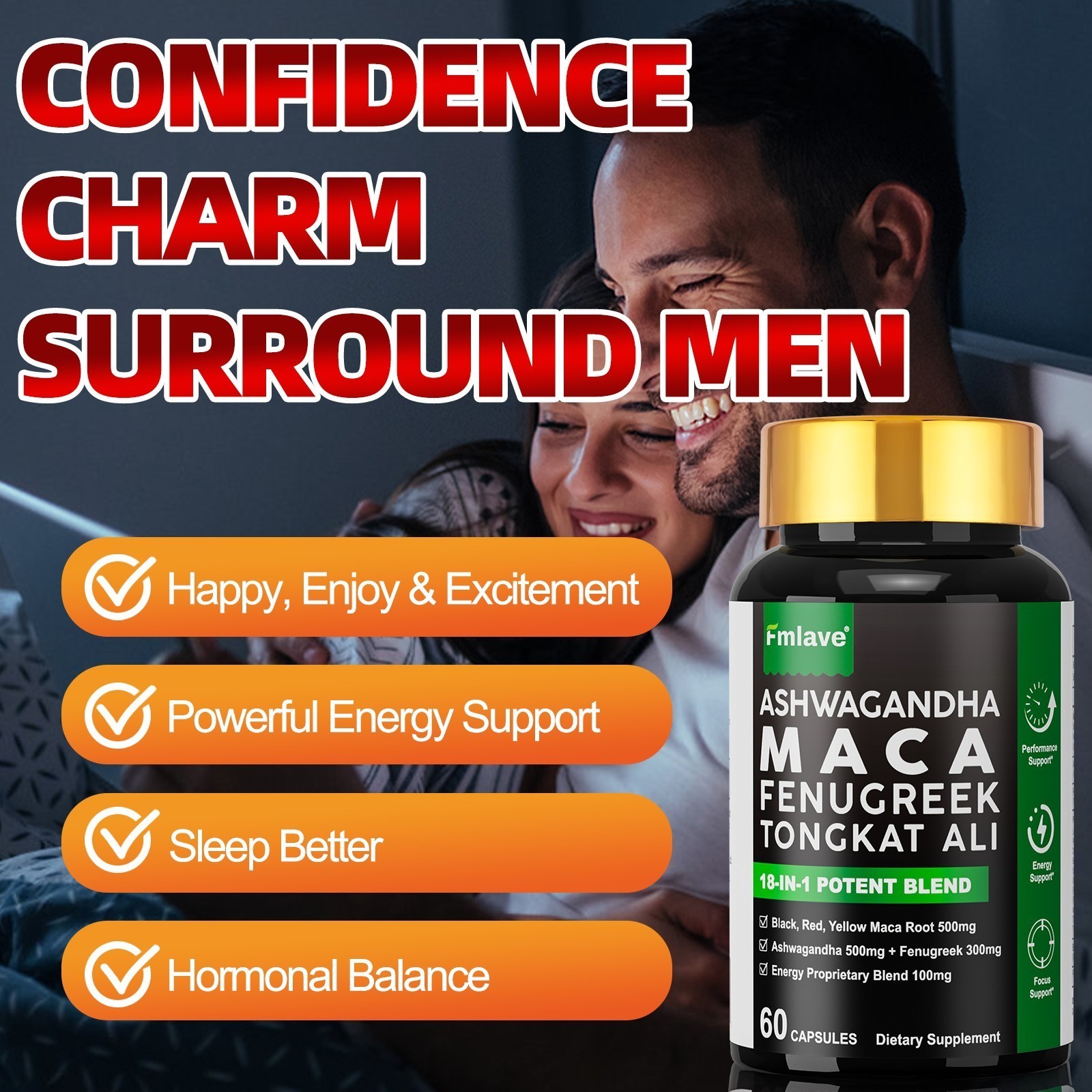 Maca Ashwagandha Panax Ginseng 60 Capsules Supports Desire Stamina Performance