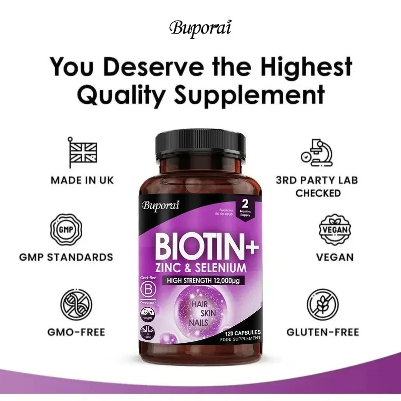Biotin + Zinc + Selenium 120pcs, Promote Cell and Bone Health, Provide Energy