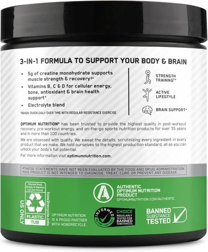 Optimum Nutrition Creatine Monohydrate Plus Powder Strawberry Peach 40 Servings