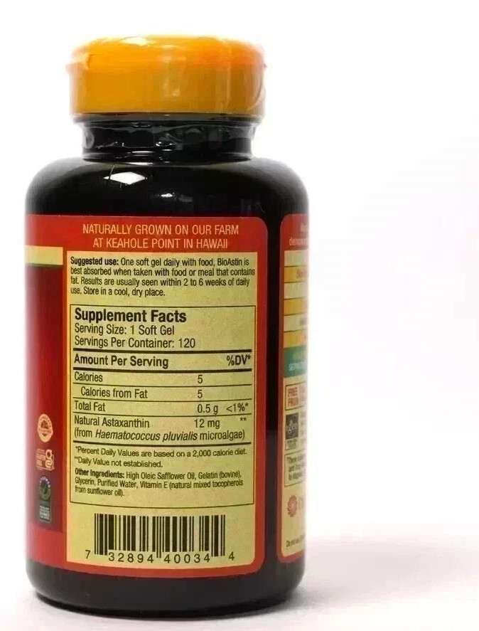 BioAstin Hawaiian Astaxanthin 12 mg Supplement 120 Soft Gels – 10/2027