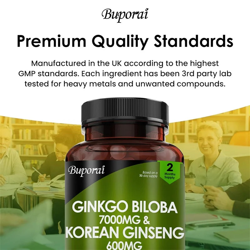 Ginkgo Biloba and Korean Ginseng 120pcs, Supports Memory and Brain Function