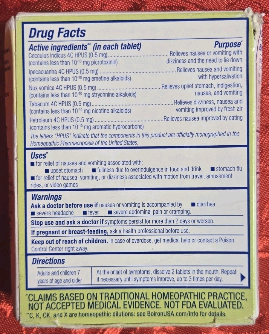 Boiron NauseaCalm Homeopathic Chewable 60 Meltaway Tablets Exp 11/29 New Sealed