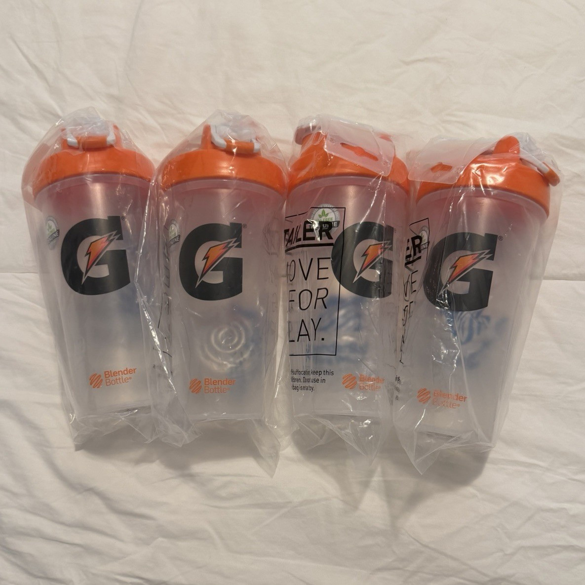 BlenderBottle Gatorade Shaker Bottles Lot of 4 28 fl oz Clear/Orange BPA-Free