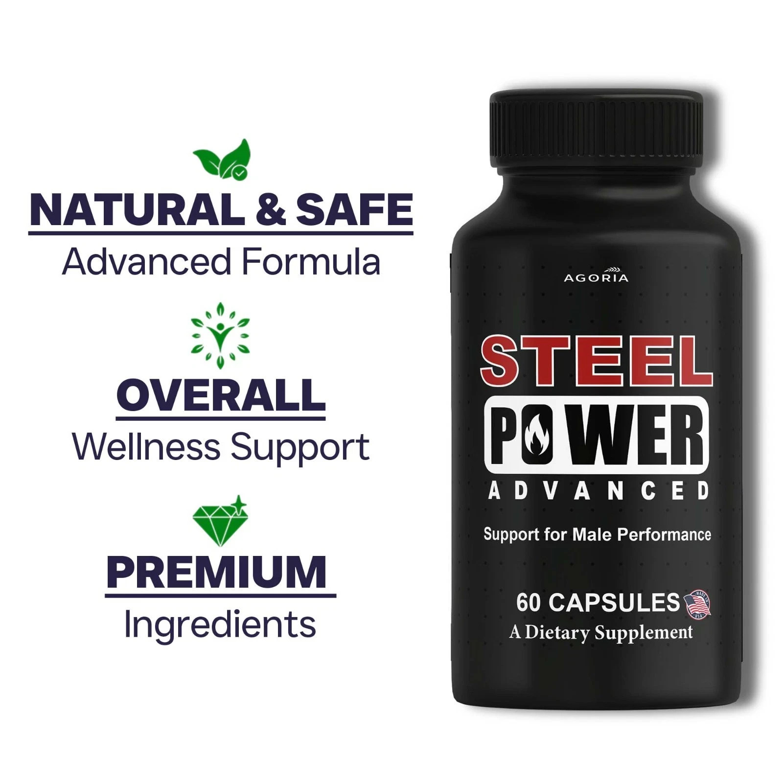 Steel Power Pills for Men Performance, SteelPower Supplement Capsules 1 Pack