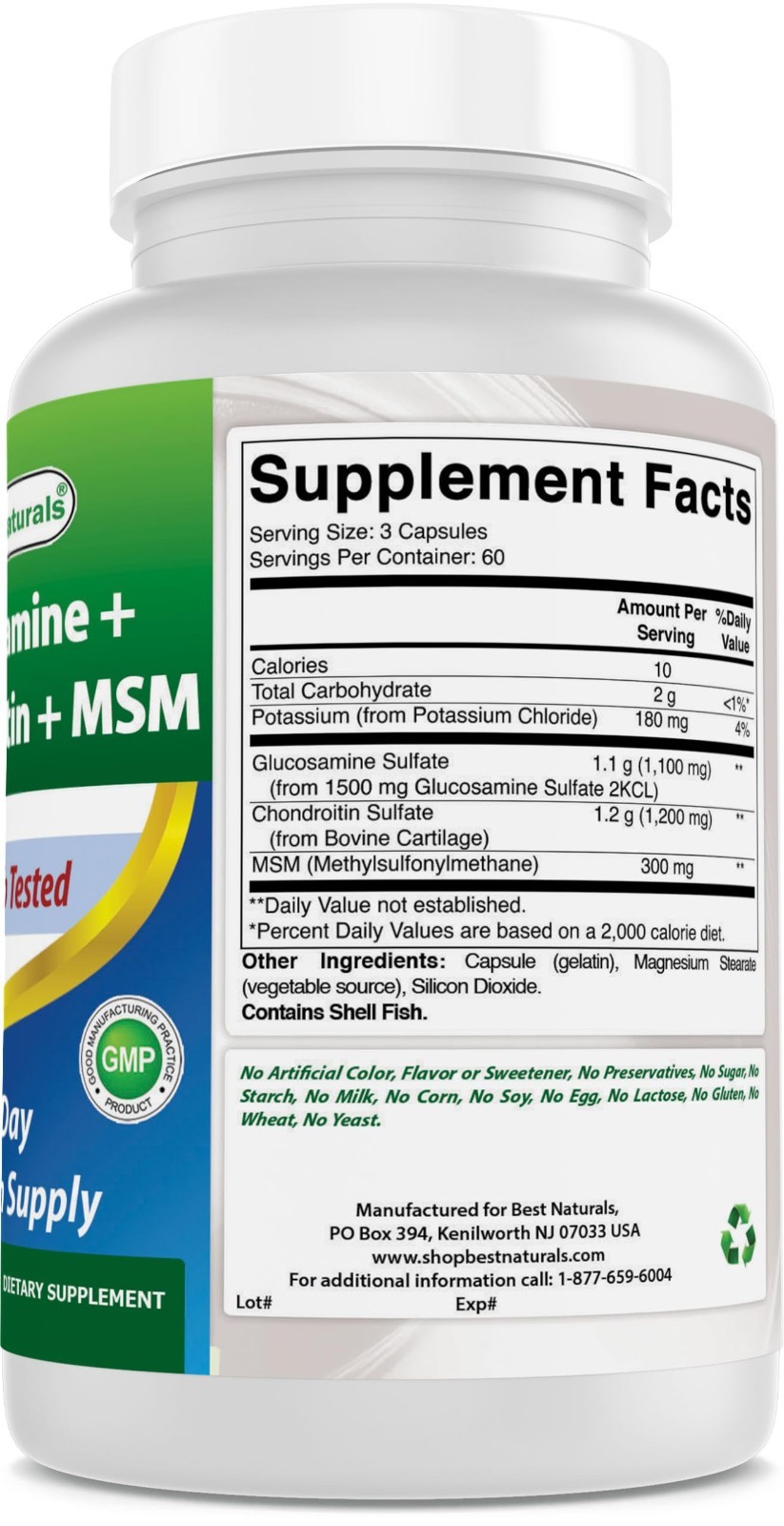 Glucosamine Chondroitin MSM Supplement – Non-GMO Joint Health Support – 180 Coun