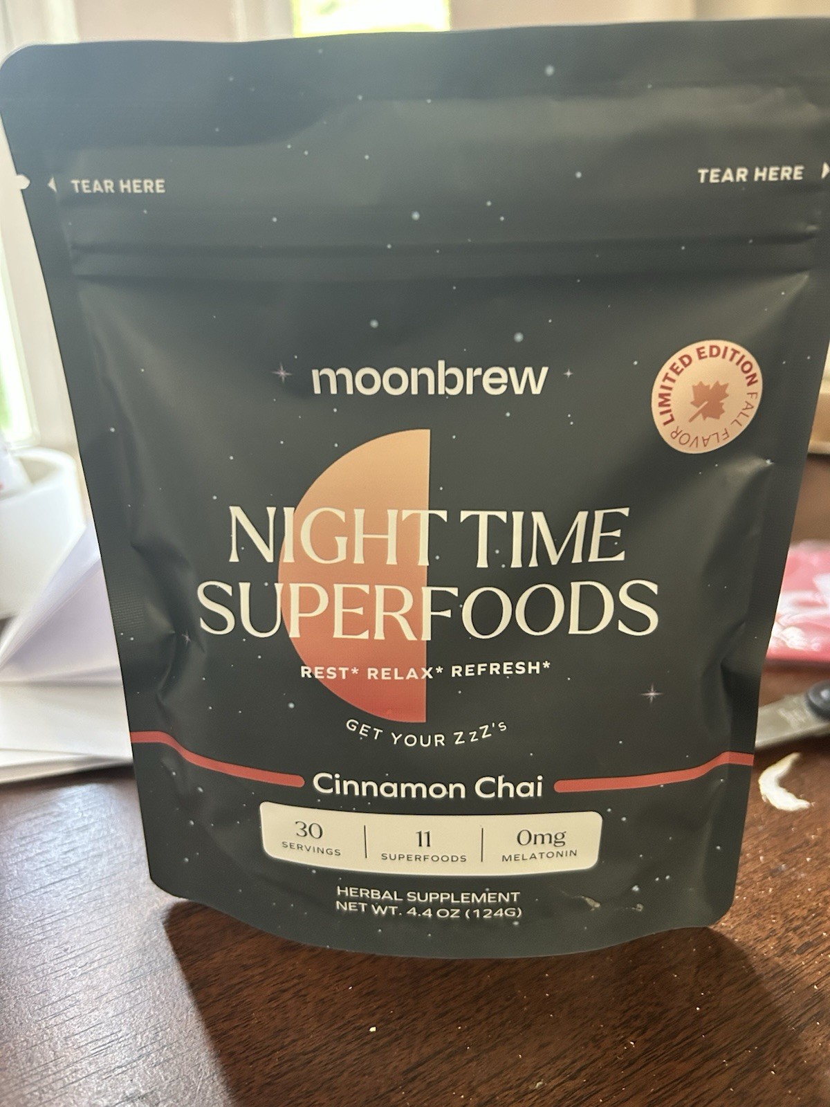 MoonBrew Night Time Superfoods Supplement Cinnamon Chai 30 Servings 4.4 Oz