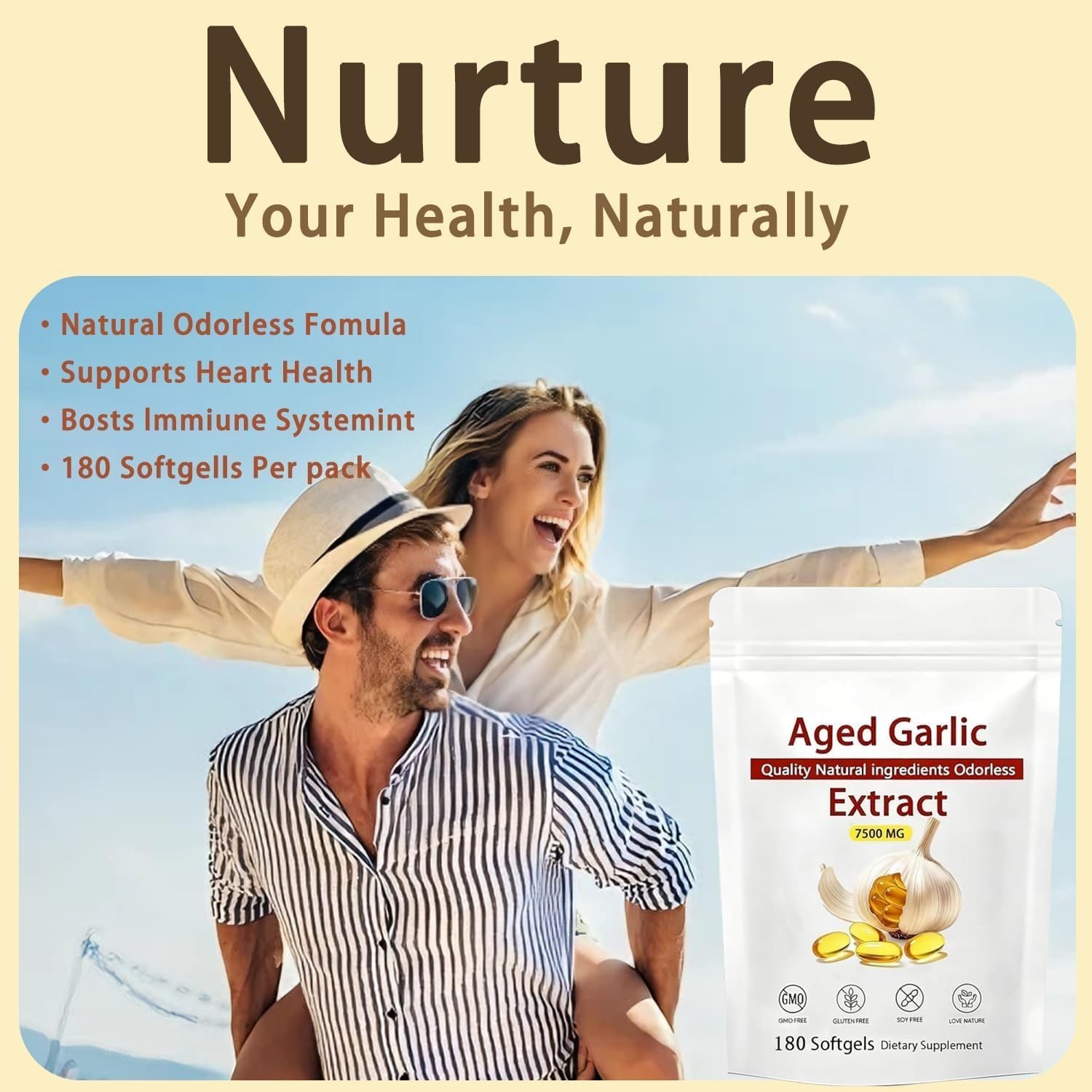 Aged Garlic Extract 7500mg Odorless, Non-GMO, Immune Support – 180 Softgels