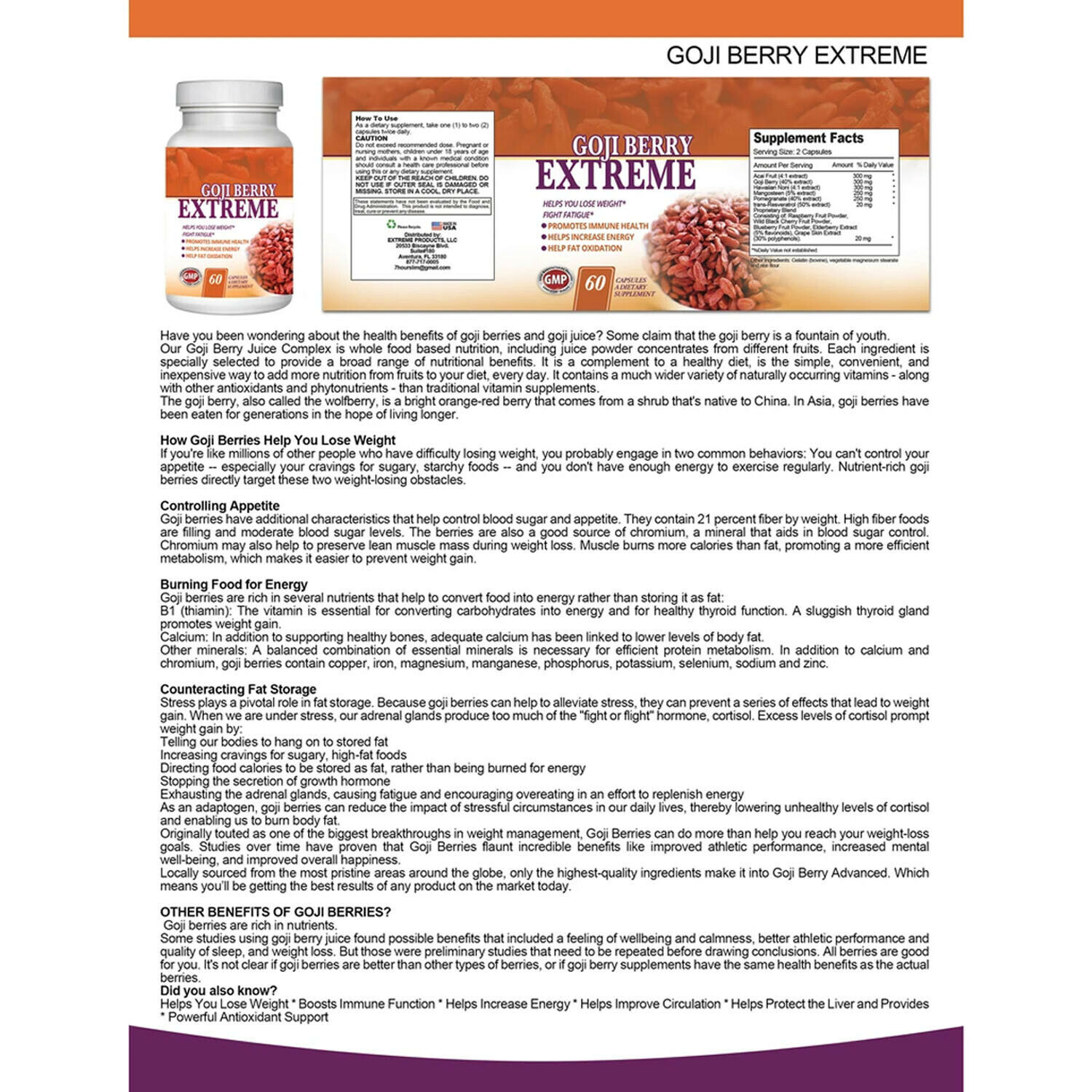 Pomegranate Extract Goji Berry 500mg Immune Support Weight Management Supplement