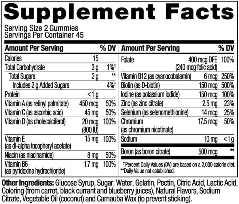 Women’S Multivitamin Gummy, Vitamins A, D, C, E, Biotin, Folic Acid, Adult Chewa