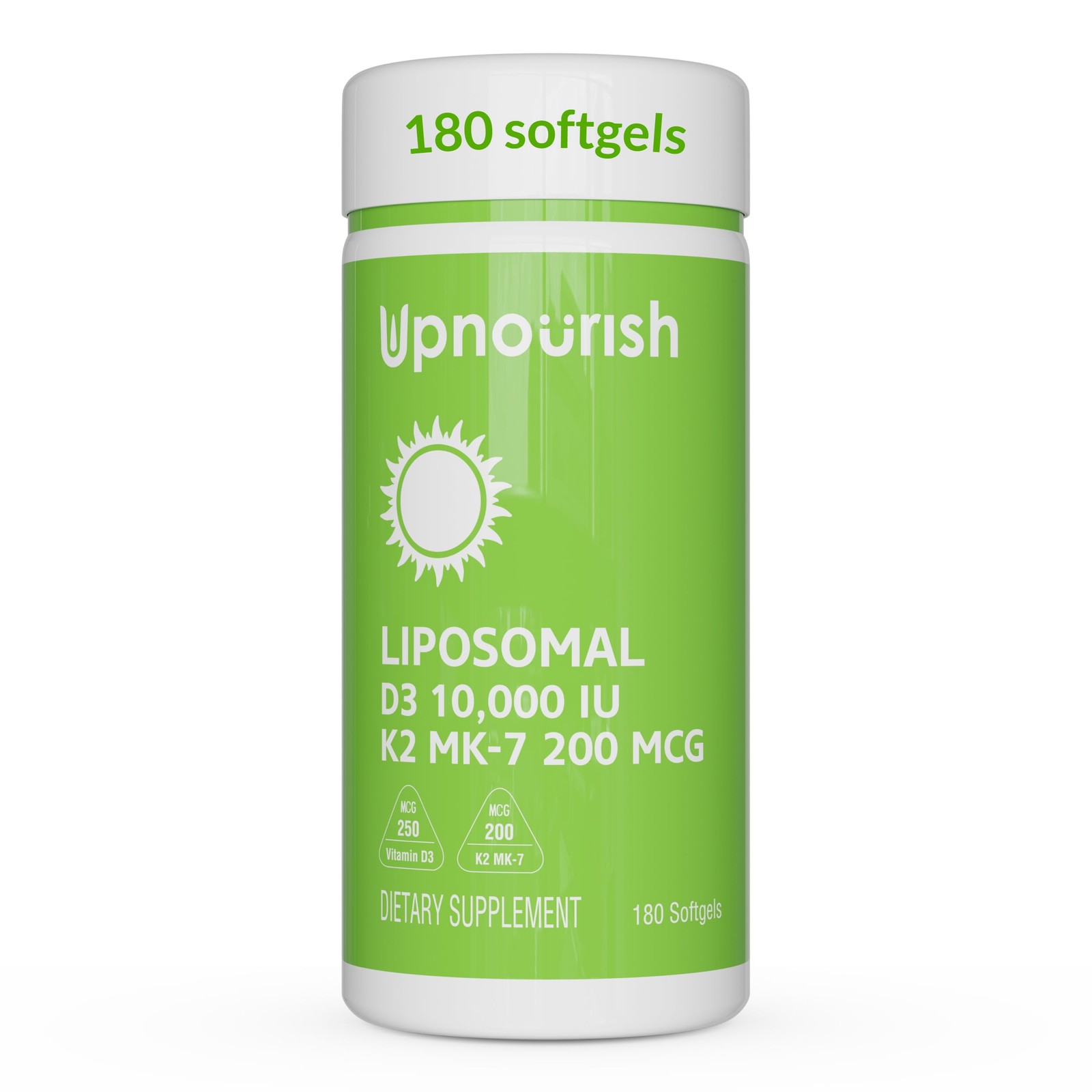 UpNourish Liposomal D3 K2 Vitamin 10000 IU and 180 Count (Pack of 1)