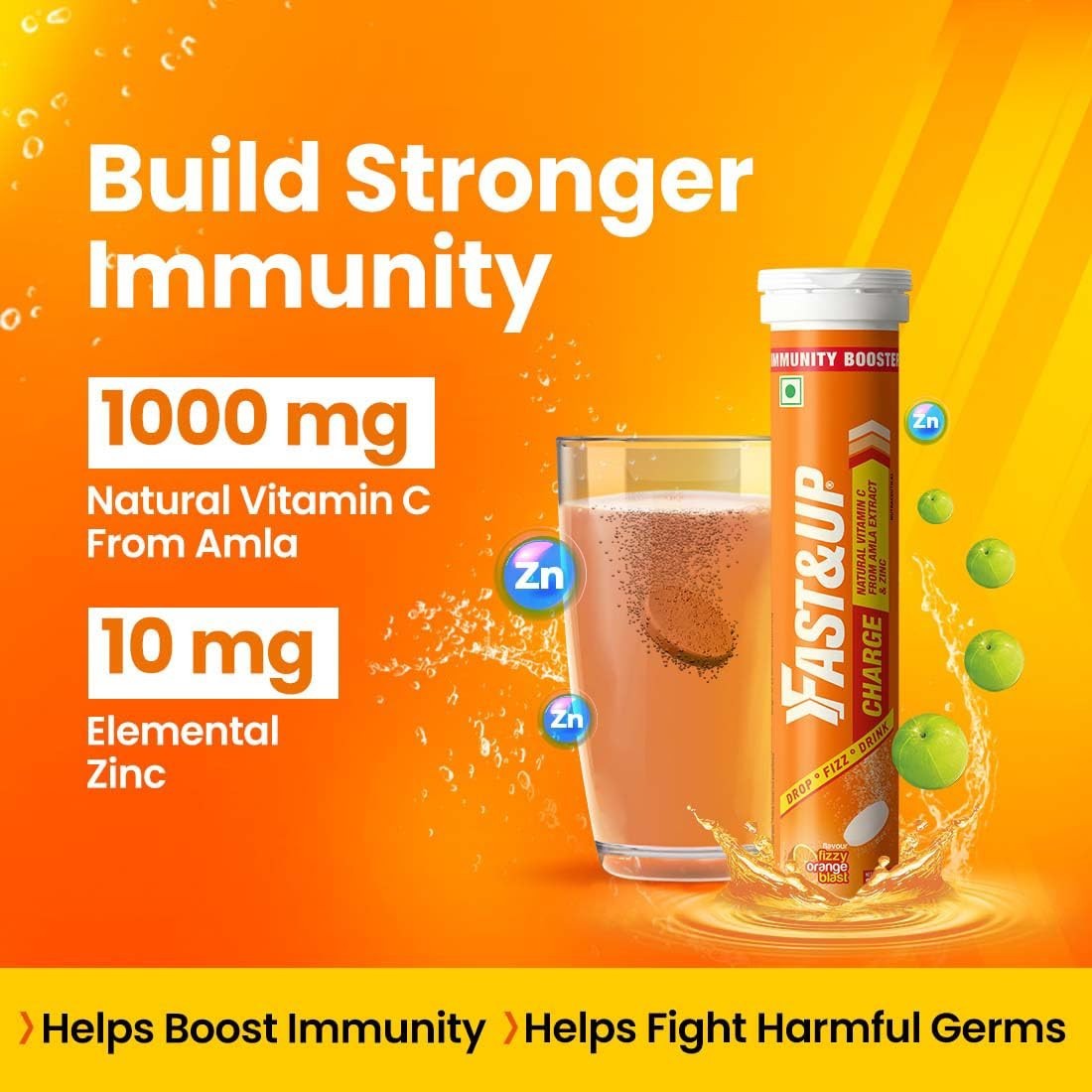 Fast&Up Charge Natural Vitamin C 60 Effervescent Tablets Amla & Zinc Orange