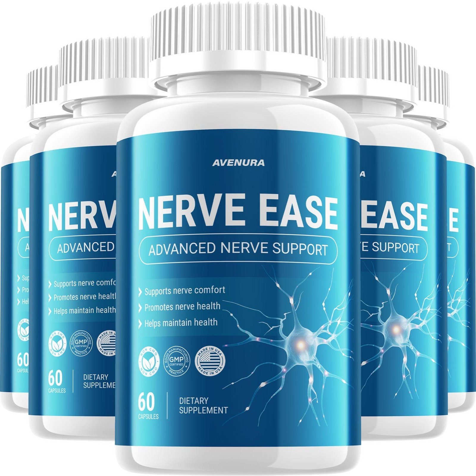 (5 Pack) Nerve Ease Capsules – NerveEase Pills Natural Ingredients Nootropic