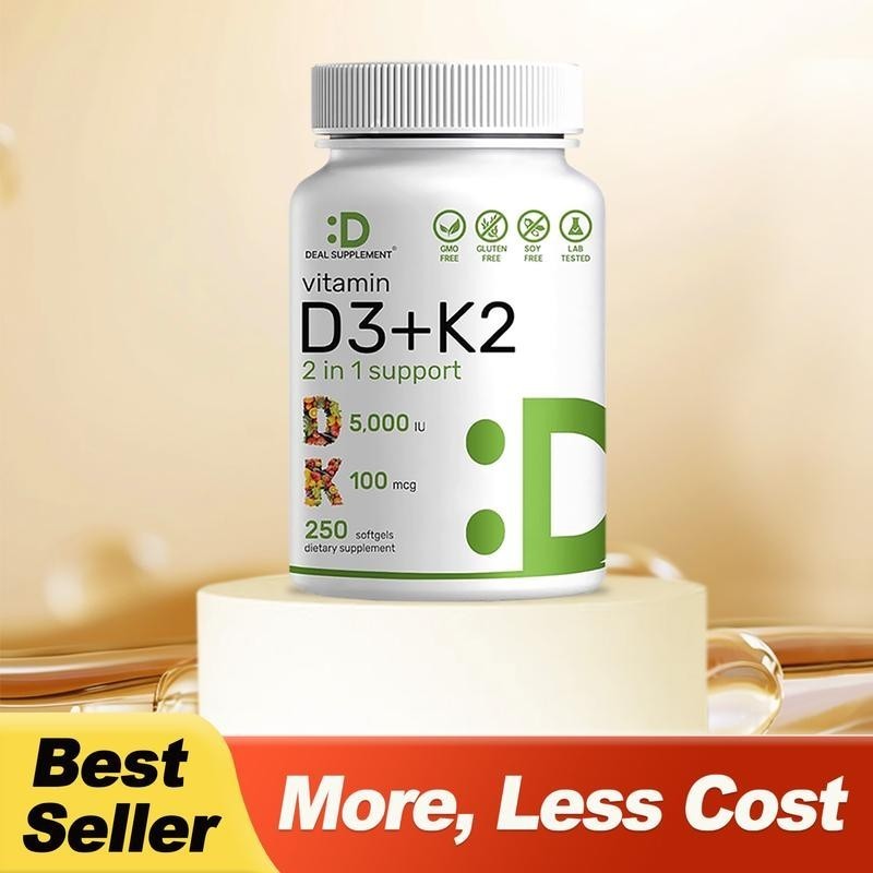 Vitamin D3 5000 IU with K2 MK7 250 Veggie Softgels Bone Immune Support NEW++
