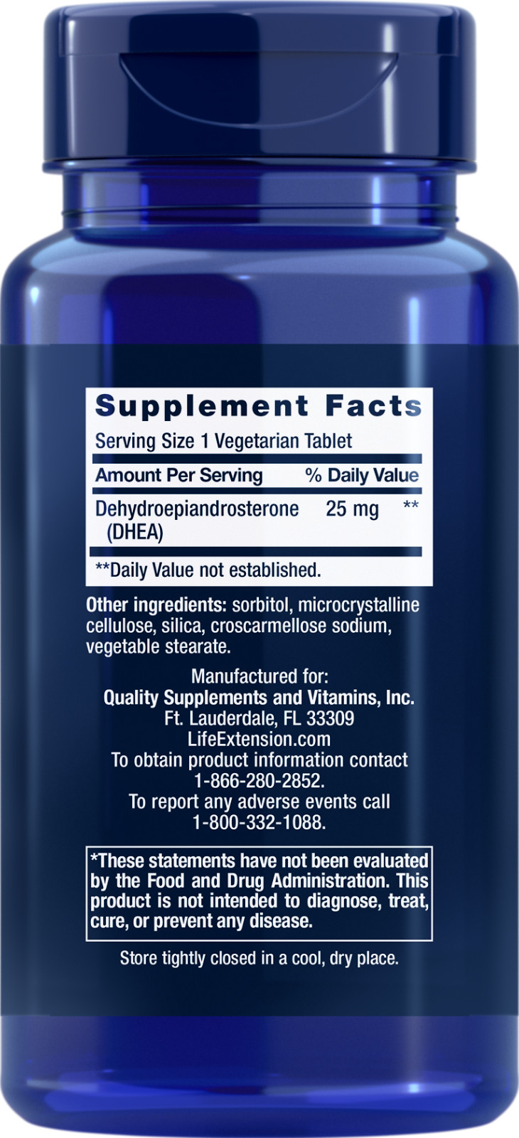 Life Extension DHEA 25 mg, 100 dissolve-in-mouth tablets