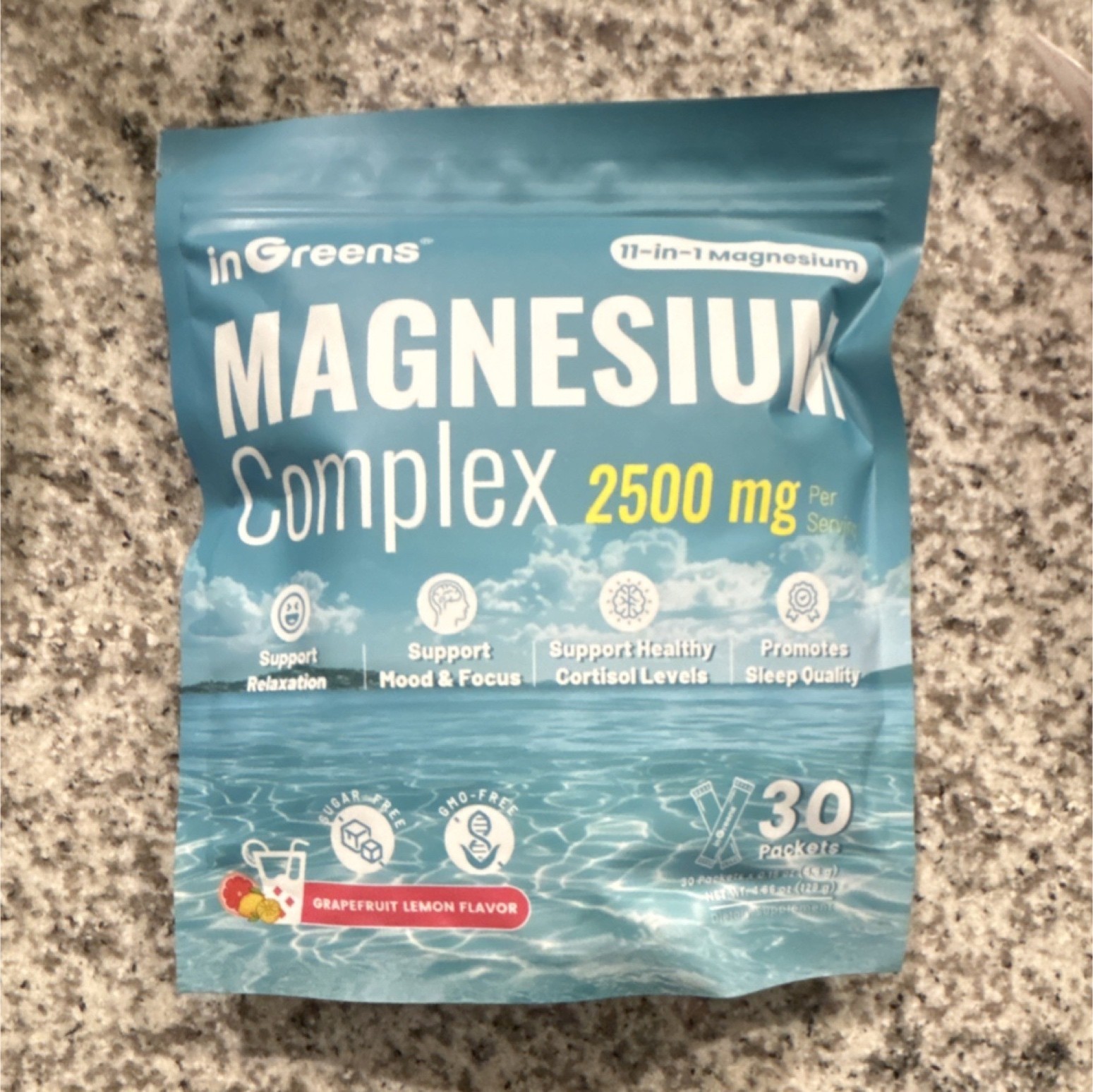inGreens 7-in-1 Magnesium Complex 2500mg Grapefruit Lemon, 30 Packets