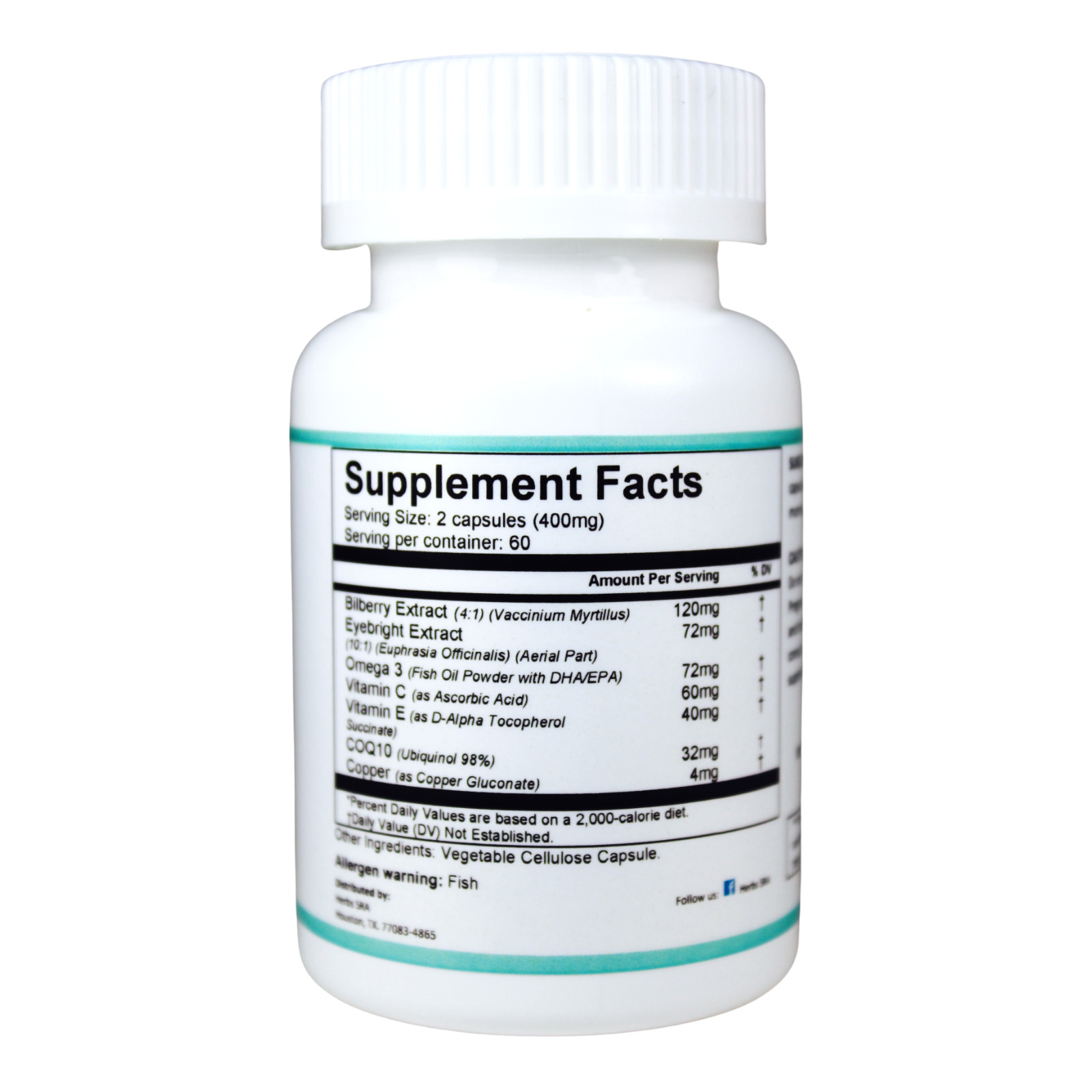 Eye Health Boost: Bilberry, Vit C, E, Omega 3, Copper, CoQ10, 120 capsules.