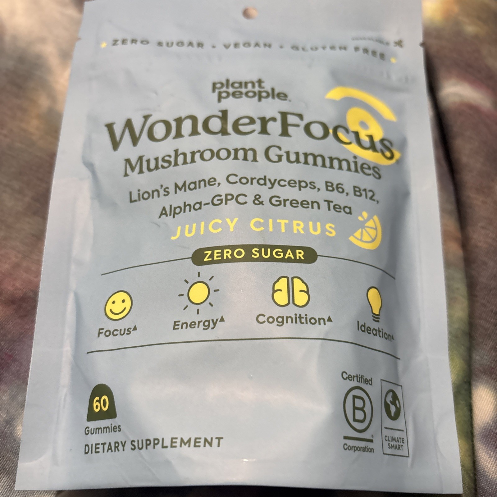 Wonder Focus Plant People Mushroom Gummies zero sugar 60 Count exp 7/27 GF vegan