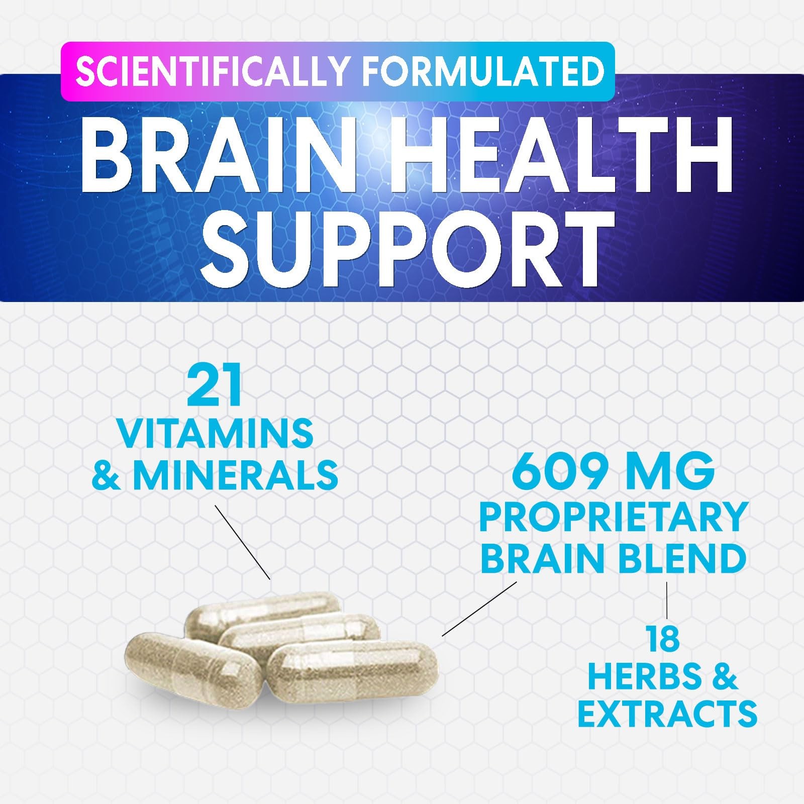 Brain Memory Supplement Pills – 3X Strength Nootropics 60 Count (Pack of 1)