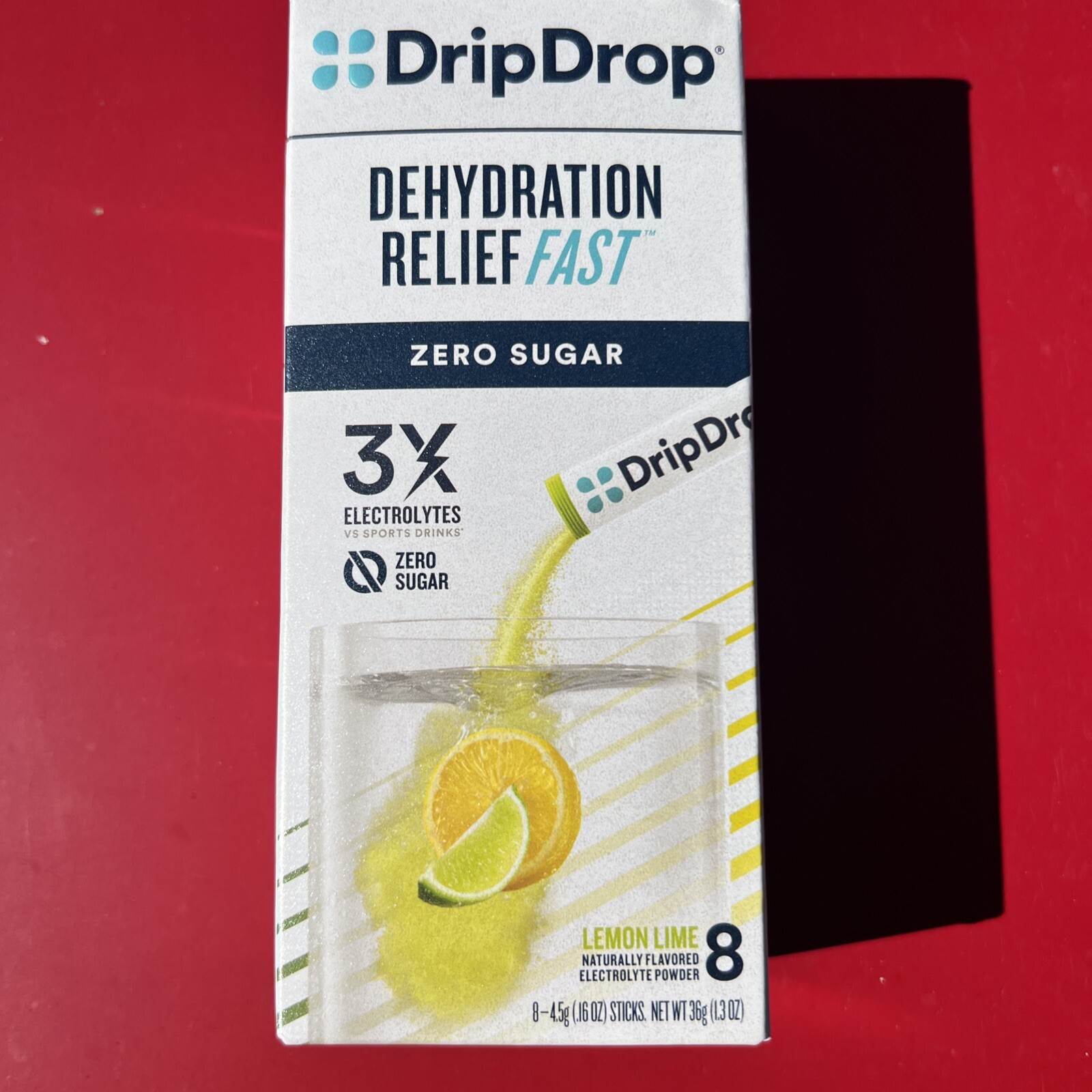 1 DripDrop-Dehydration Zero Sugar 3x Electrolytes Lemon Lime 8 Ct EXP 3/2025