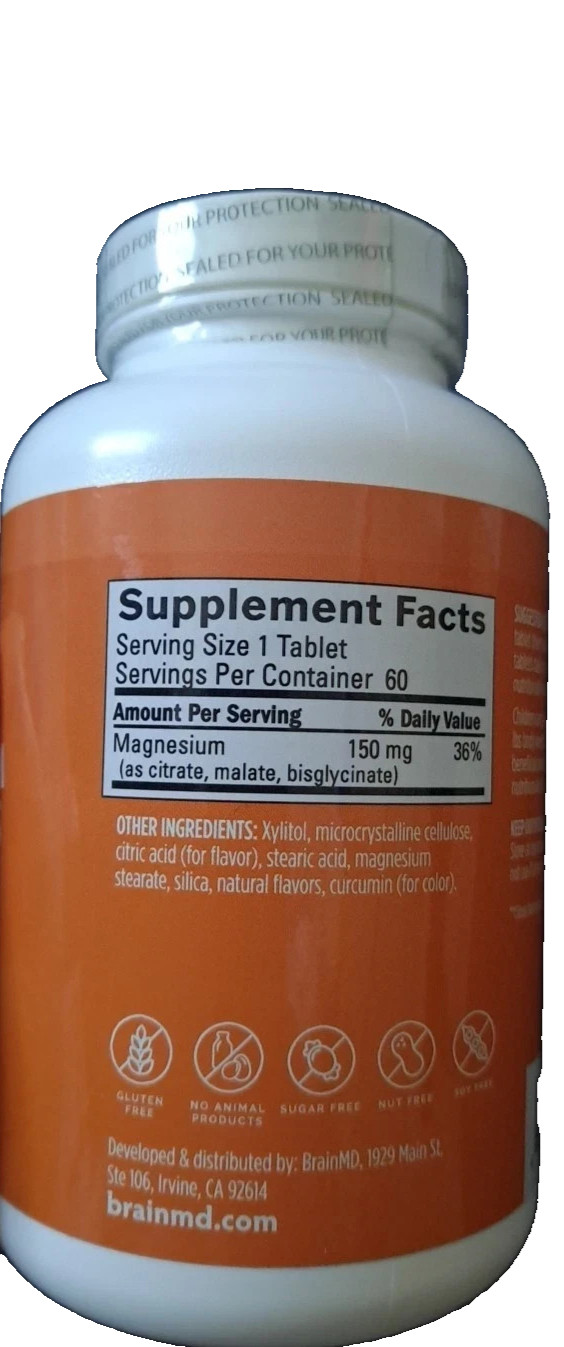 BrainMD Magnesium Chewables, CELL Function Citrus – 60 Chewable Tablets 08/2028