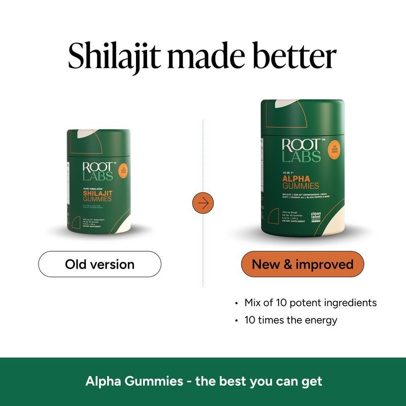 10 in 1 Gummies 60 Alpha 4000mg Pure Shilajit with KSM-66 Supplement Root Labs