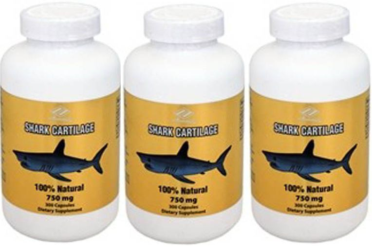 3 bottles 100% Natual Shark Cartilage 750mg 300 Caps x 3 = 900 caps