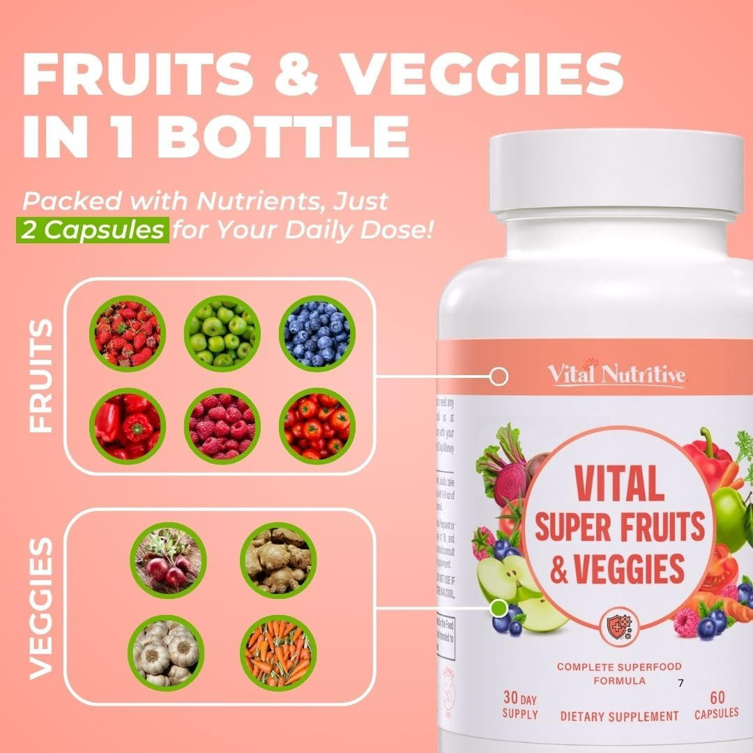 Vital Super Fruits & Veggies – Daily Superfood Capsules for Adults – Fruit and V