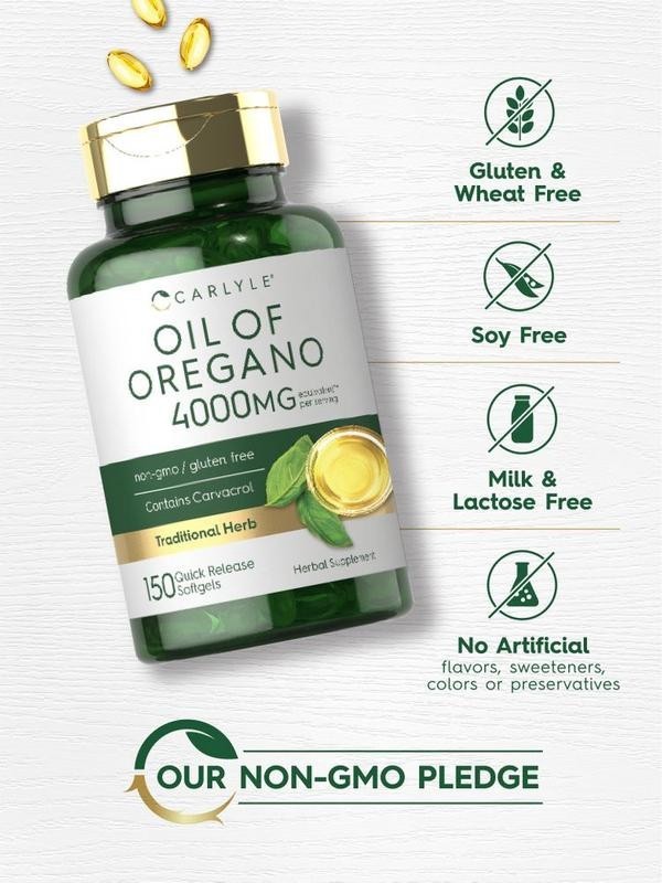Oregano Oil 4000mg Supplement with Carvacrol 150 Softgels, Gluten & Non-GMO Free