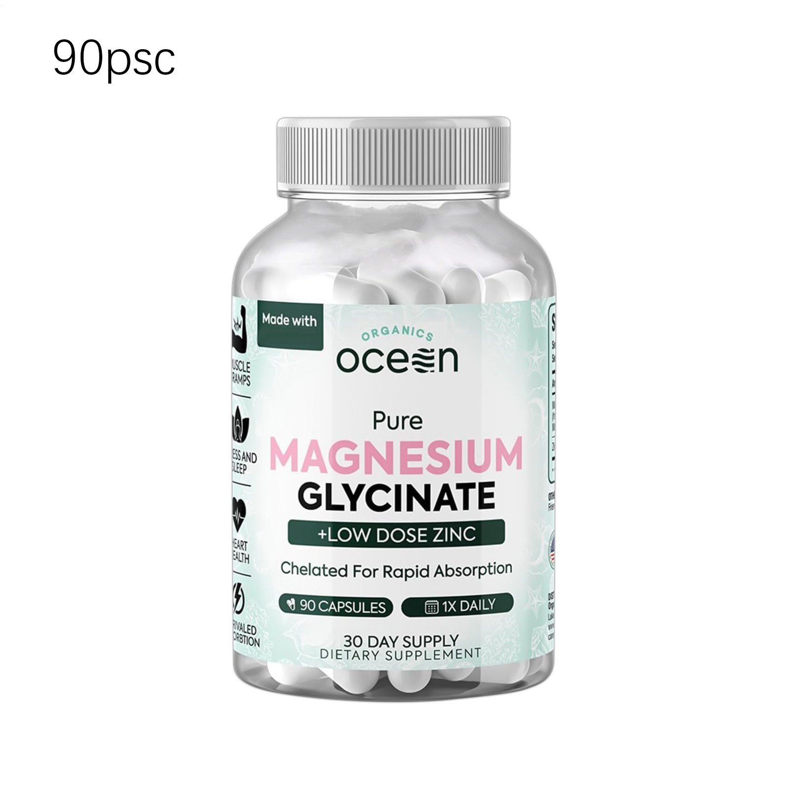 Organics Ocean Pure Magnesium Glycinate With Zinc – Strength Chelated- 90 CT