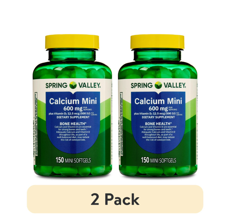 Spring Valley Calcium + Vitamin D3 Mini Softgels, Bone Health Support, (2PACK)