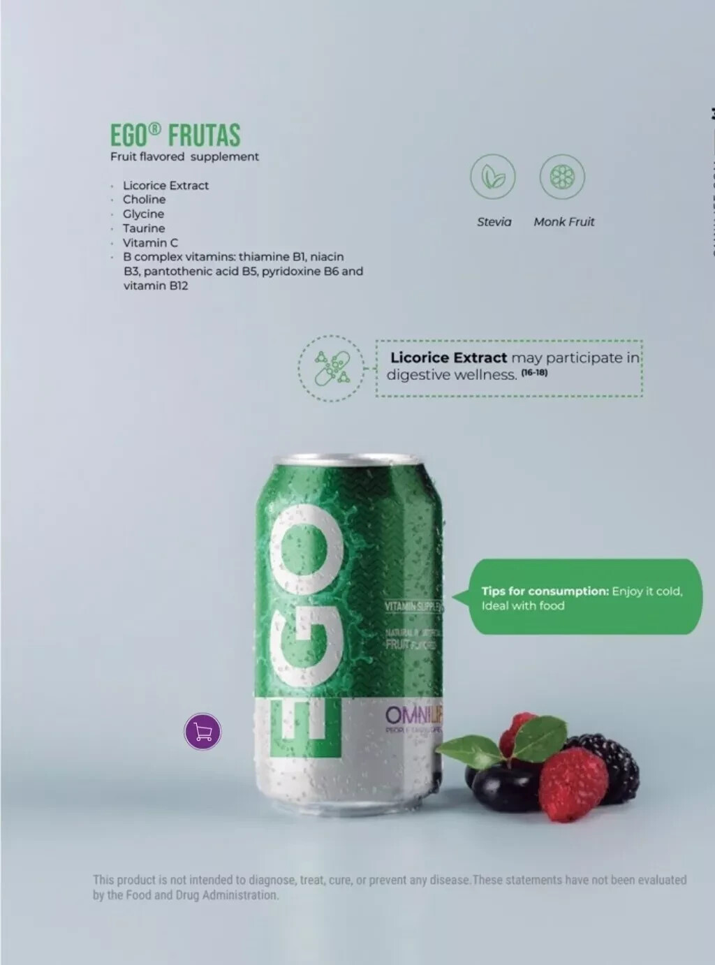 Omnilife Ego Frutas Del Bosque (12 Pack) 355 Milliliter Each Can.Ego Frutas From