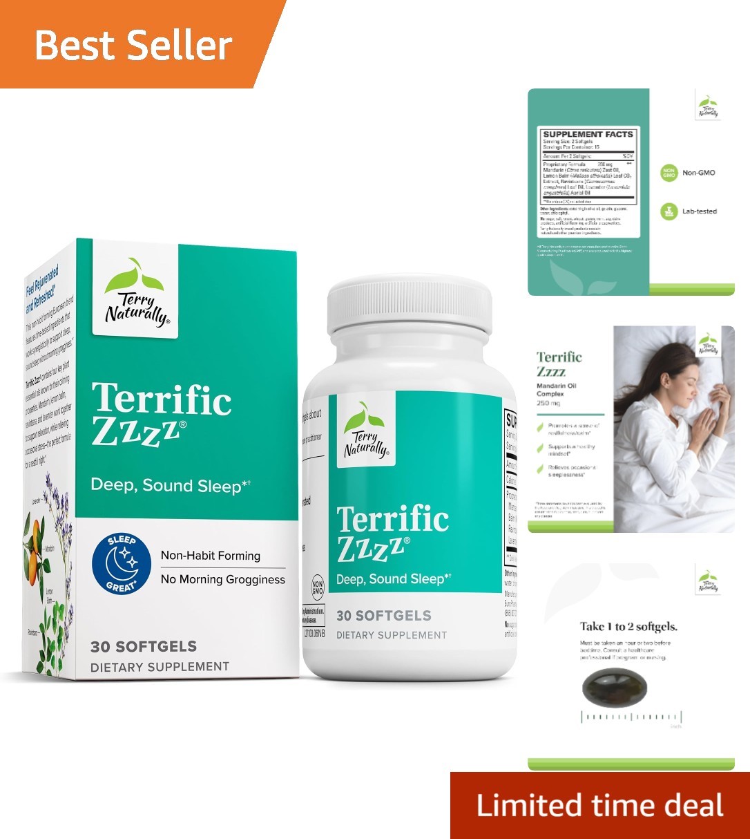 Peaceful Sleep with Mandarin Oil Complex – 30 Gluten-Free Softgels for Adults