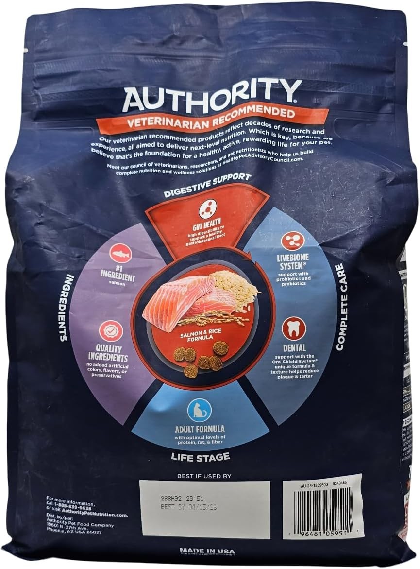 Authority Adult Digestive Support Salmon and Rice Dry Cat Food,7 Pound Bag