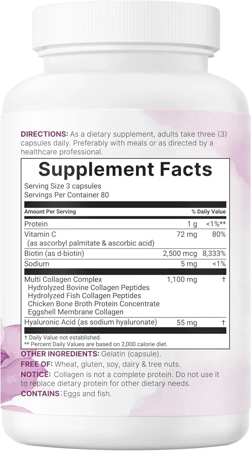 2 BOTTLES-Multi Collagen Pills for Women&Men, 240 Caps | Type I,II, III,V,X |Hyd