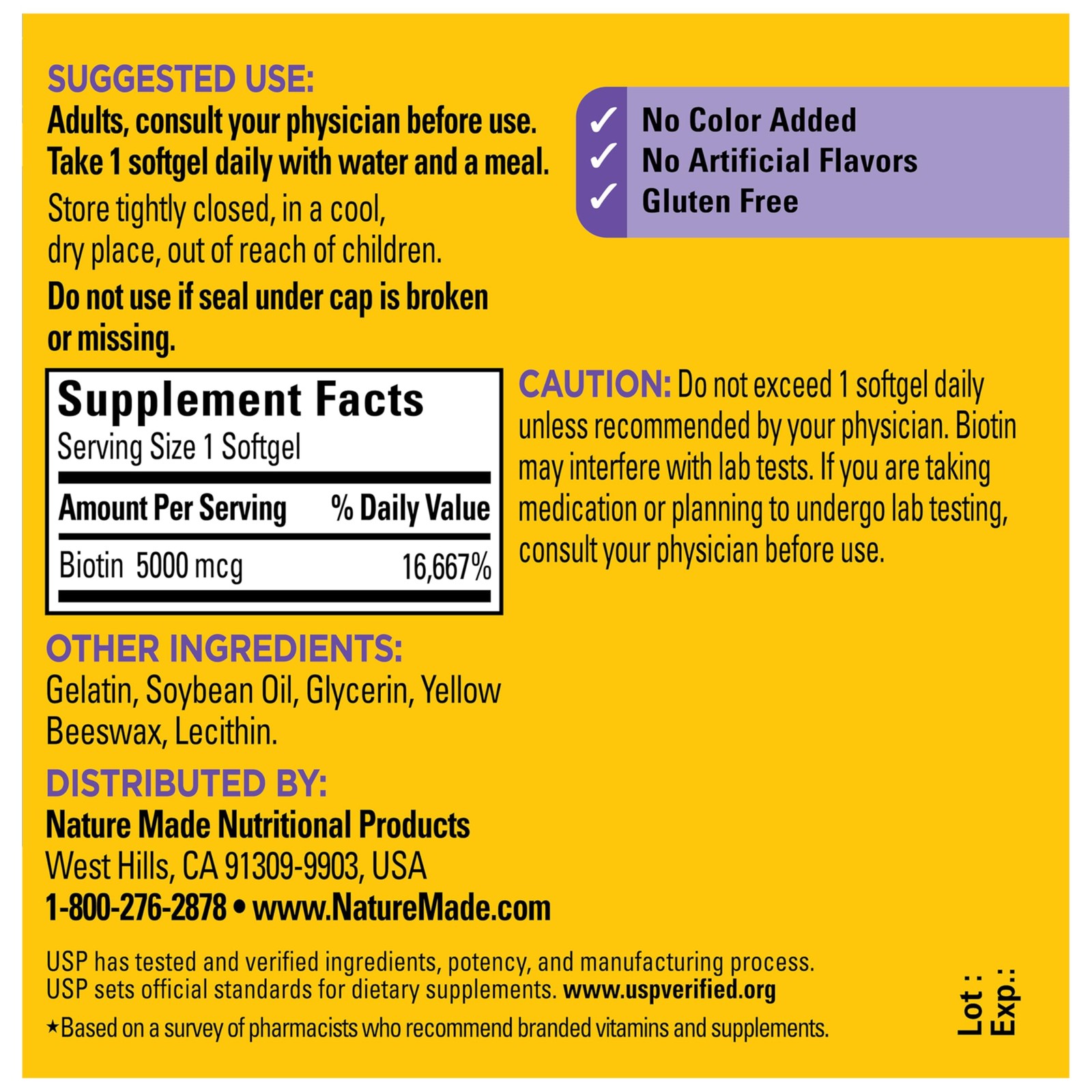 Nature Made Maximum Strength Biotin 5000 mcg 120 Count (Pack of 1), 120