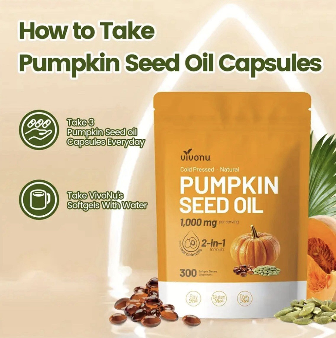 2X Pumpkin Seed Oil Saw Palmetto 3000mg-Bladder Health, Immune Support 300 Pills