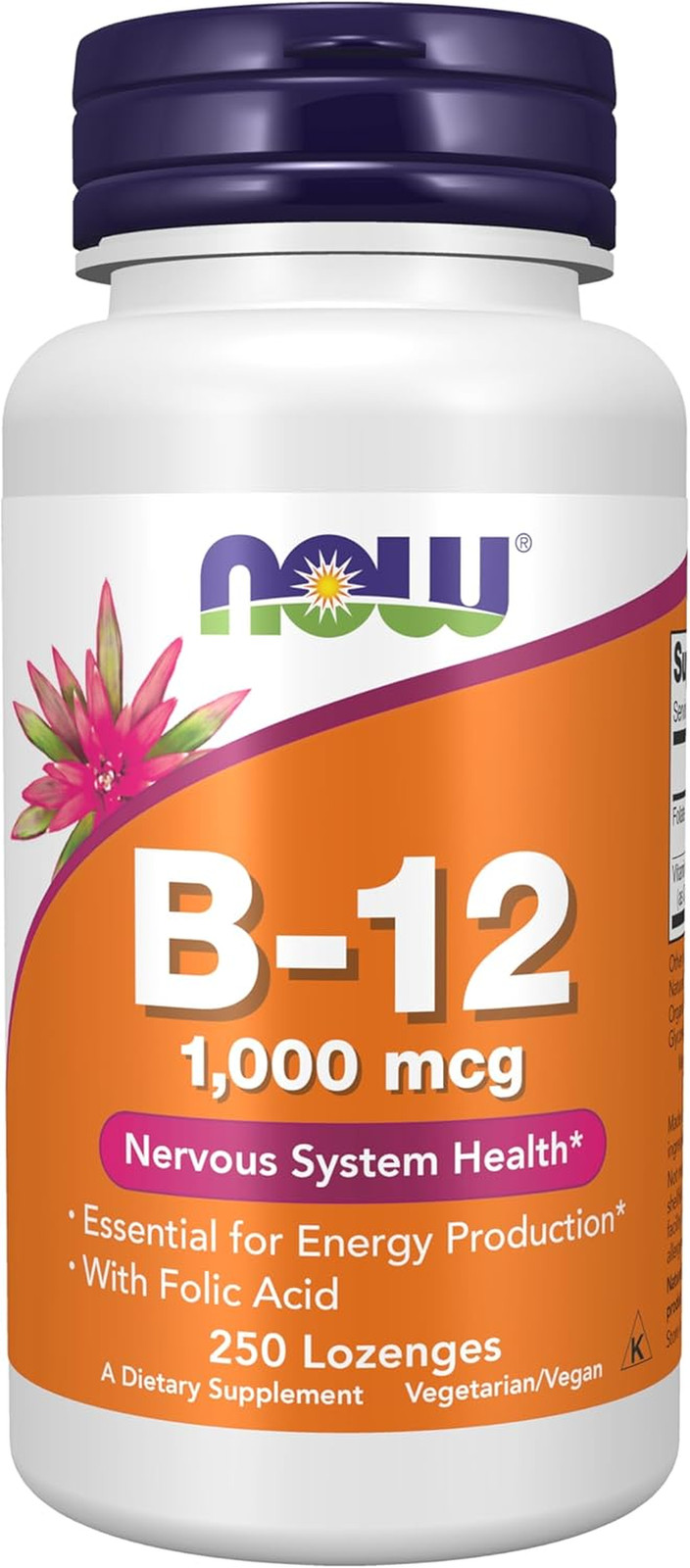 Supplements, Vitamin B-12 1,000 Mcg with Folic Acid, Nervous System Health*, …