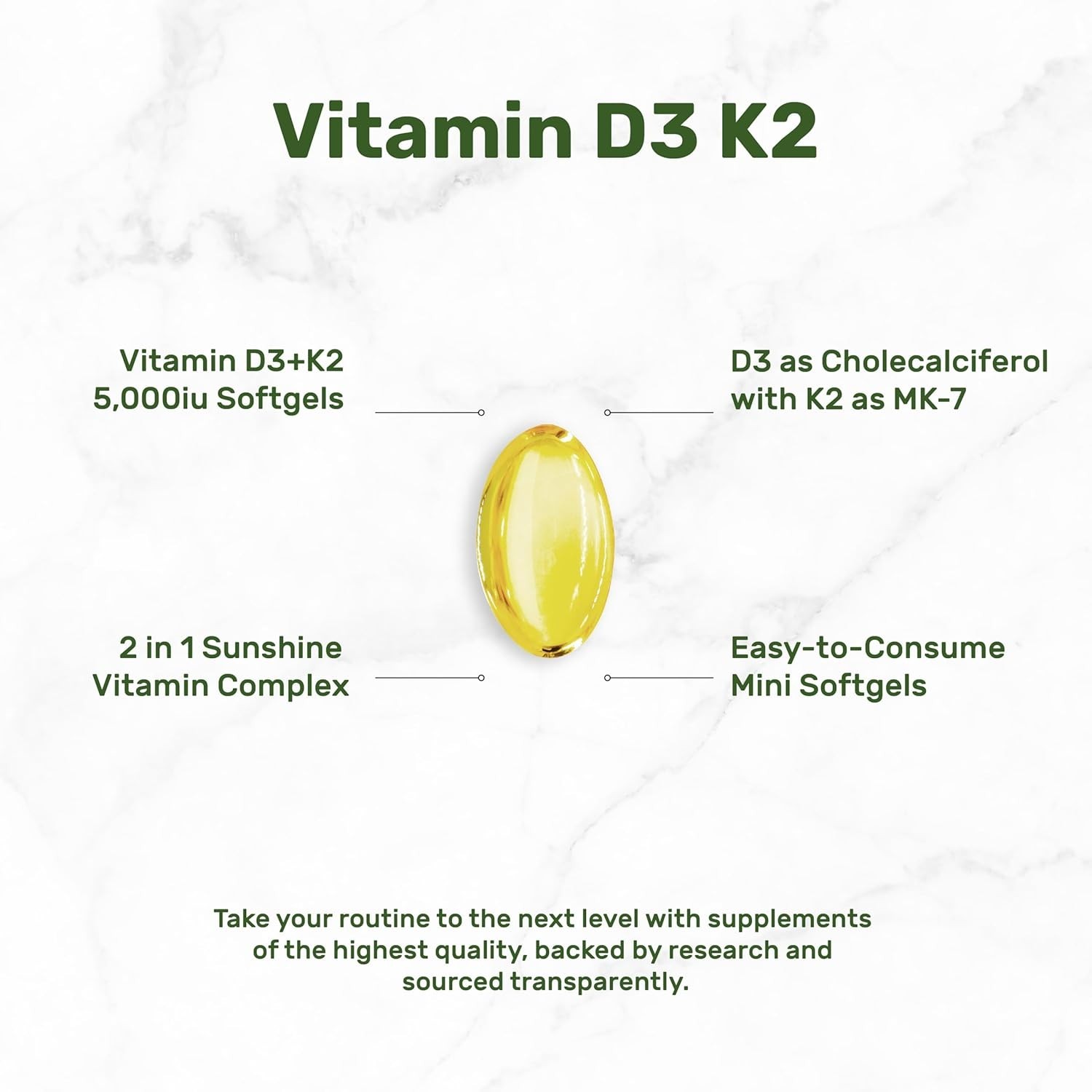 DEAL SUPPLEMENT Vitamin D3 5,000 IU + K2 MK7 Softgels,250 Count | 2-in-1 Complex