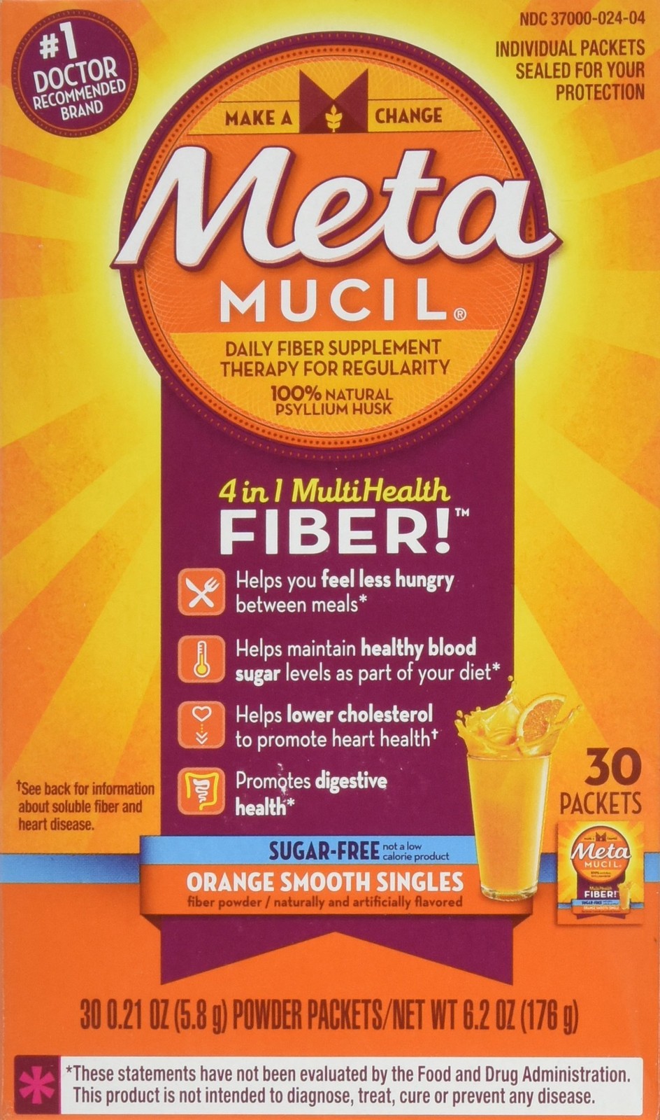 Metamucil – MultiHealth Fiber Singles Orange Smooth 0.21 Ounce (Pack of 30)