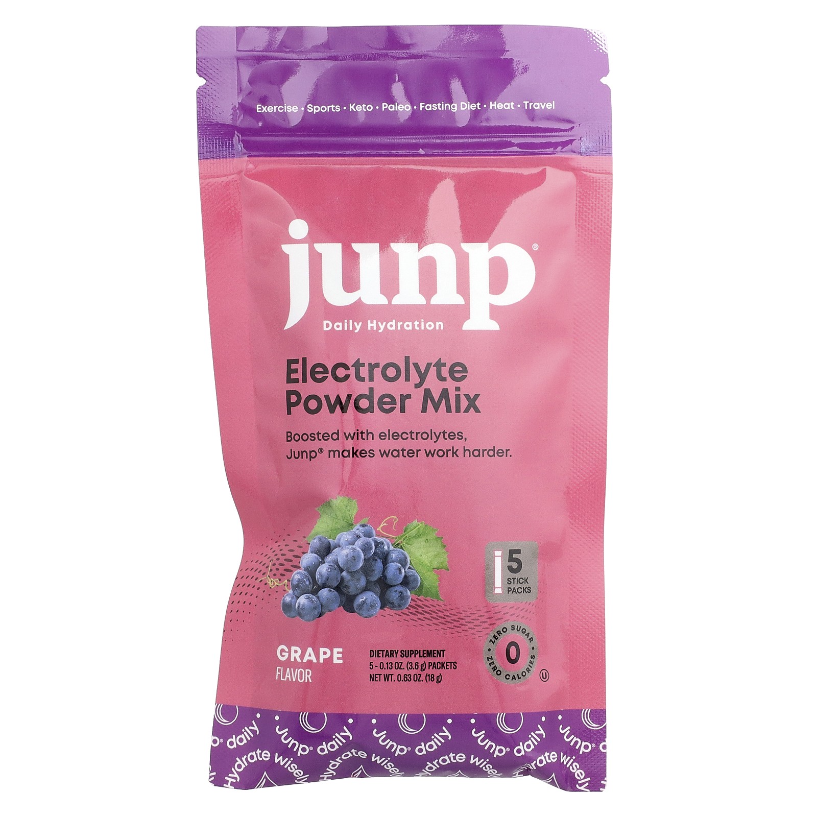 Electrolyte Powder Mix, Grape, 5 Stick Packs, 0.13 oz (3.6 g) Each