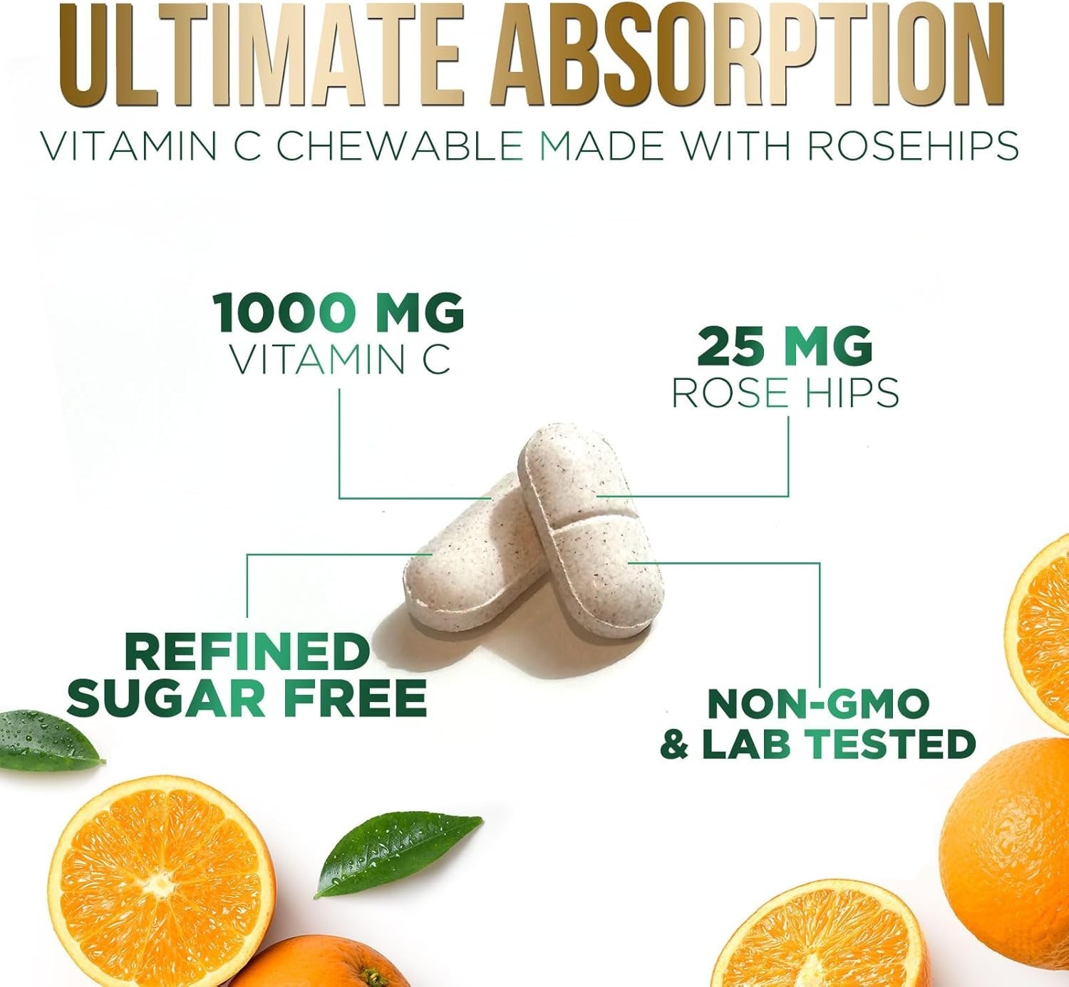 Chewable Vitamin C 1000mg – Extra Strength Antioxidants Powerful Immune Support