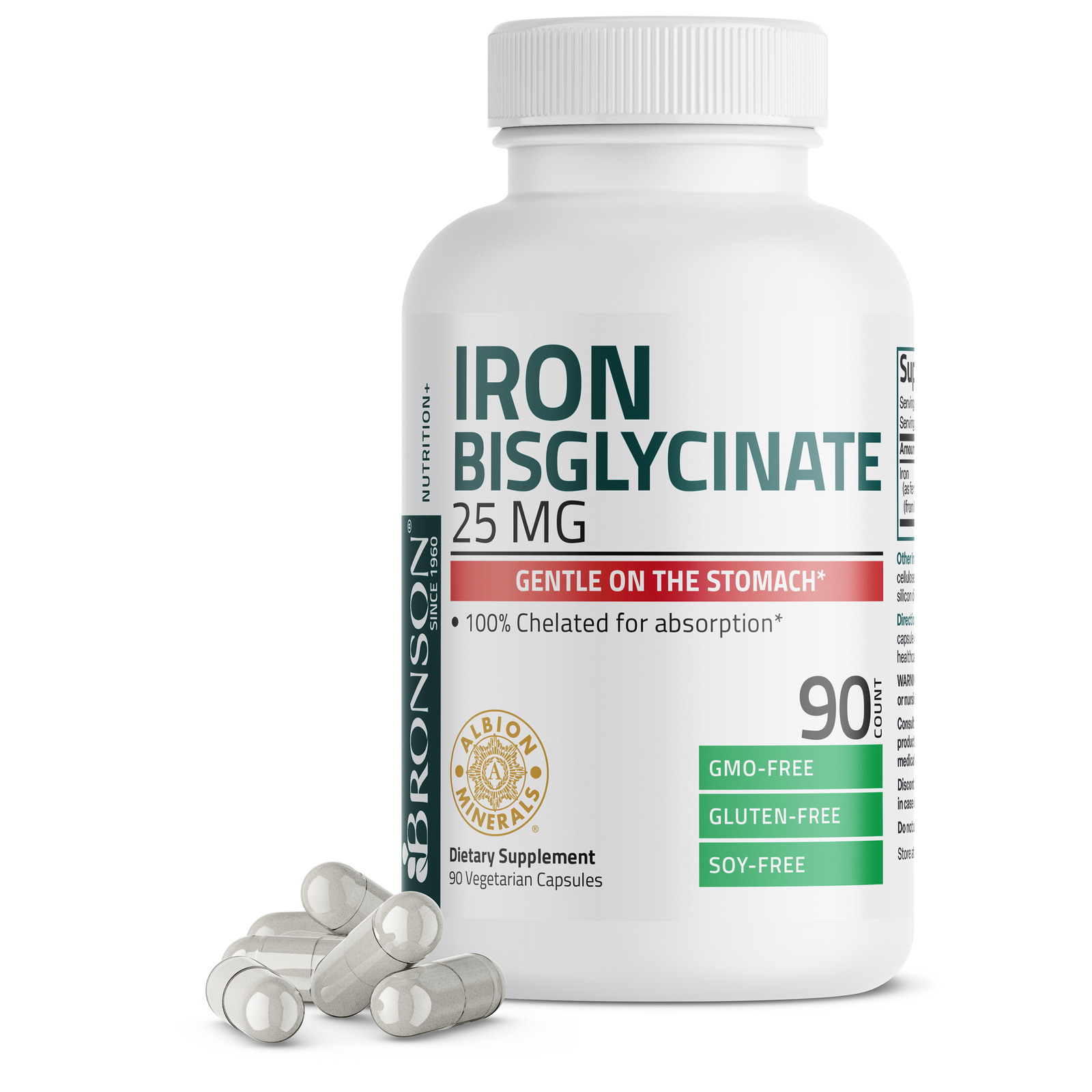 Bronson Iron Bisglycinate 25mg Supports Energy Non-Constipating 90 Veg Capsules
