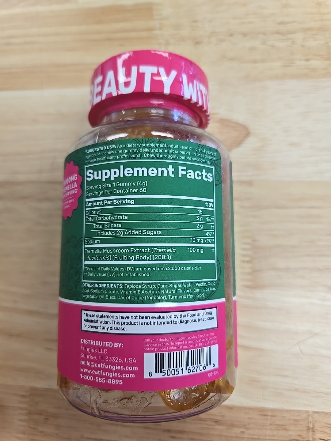 FUNGIES Tremella Mushroom 60ct Beauty Gummies Supplement EXP 6/2027