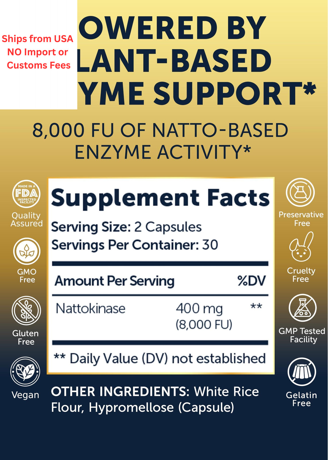 Lunakai USA Made Nattokinase Supplement – 400mg Natto 60 Count (Pack of 1)