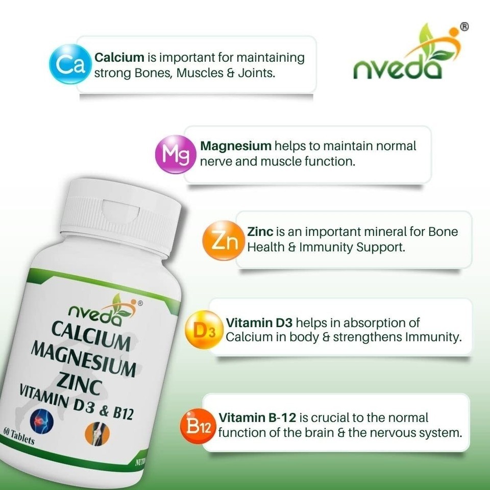 2 X Nveda Calcium Supplement 1,000 mg with Vitamin D & Magnesium & Zinc 60 Tabs