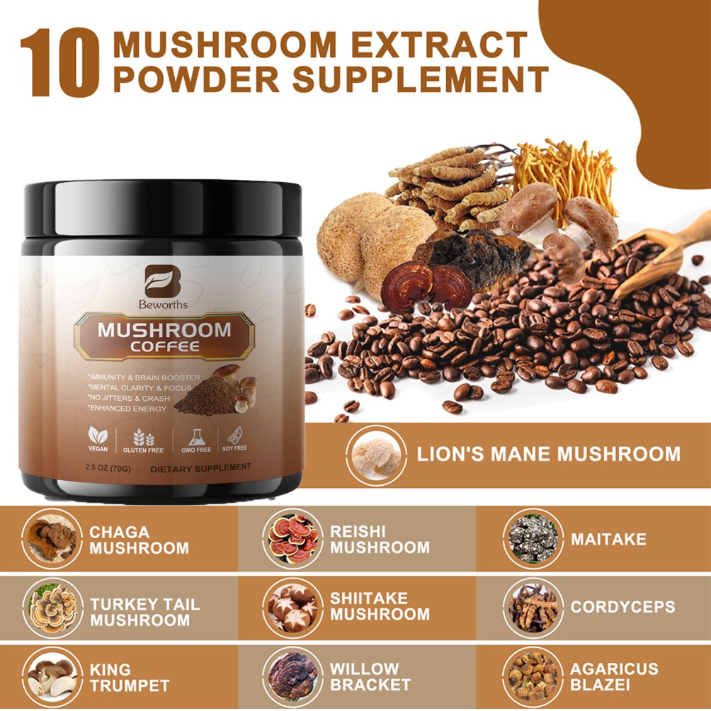 Mushroom Coffee Organic Lions Mane Reishi Chaga Immunity & Brain Booster70g