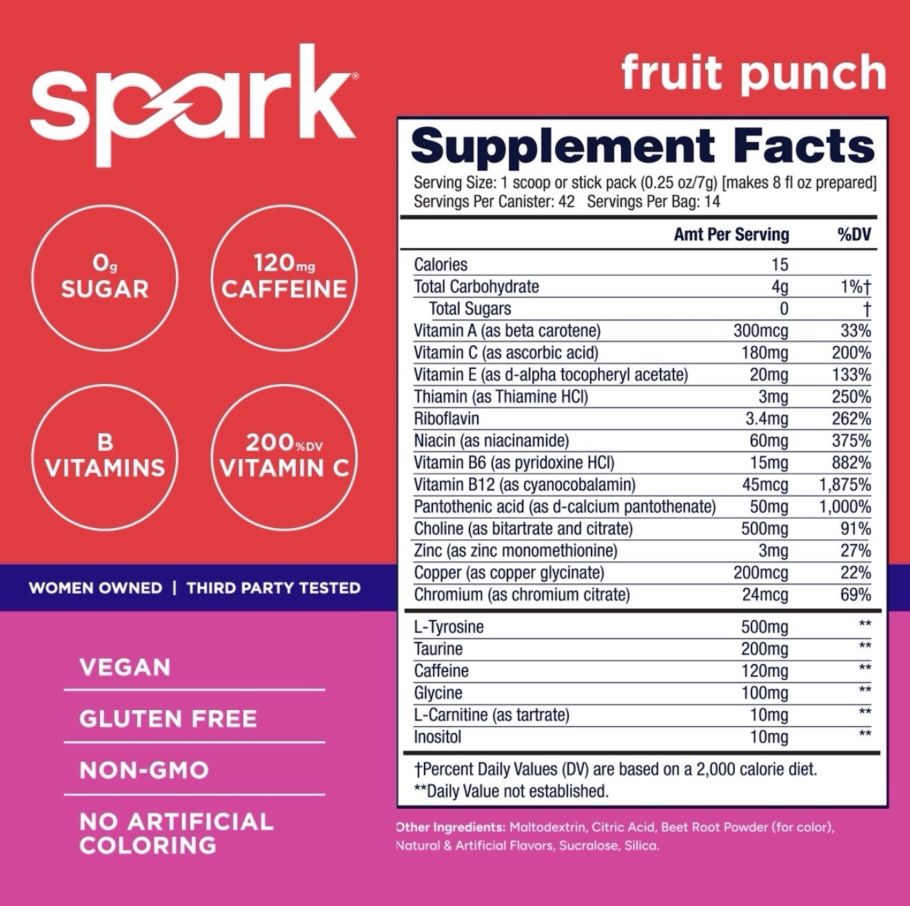 AdvoCare Spark Fruit Punch Drink Mix Stick Packs 14 ct 3.5 oz 120mg Caffeine