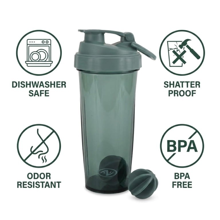 24 fl oz Plastic Shaker Bottle Gray Flip Lock BPA-Free Shatterproof Dishwasher