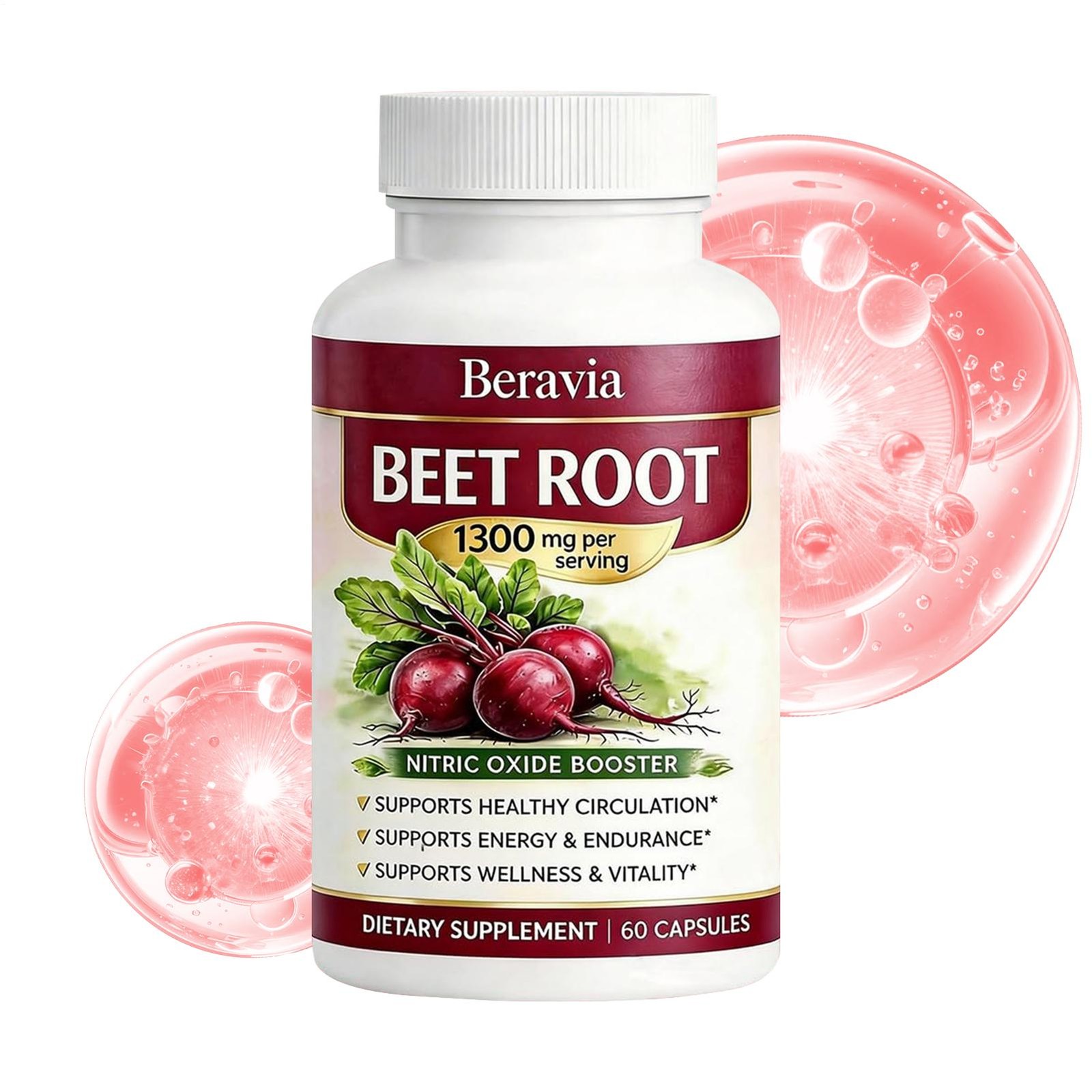Beravia Beetroot Capsules 1300mg, Vegan, Non-GMO, And Gluten-Free – 60 Capsule1