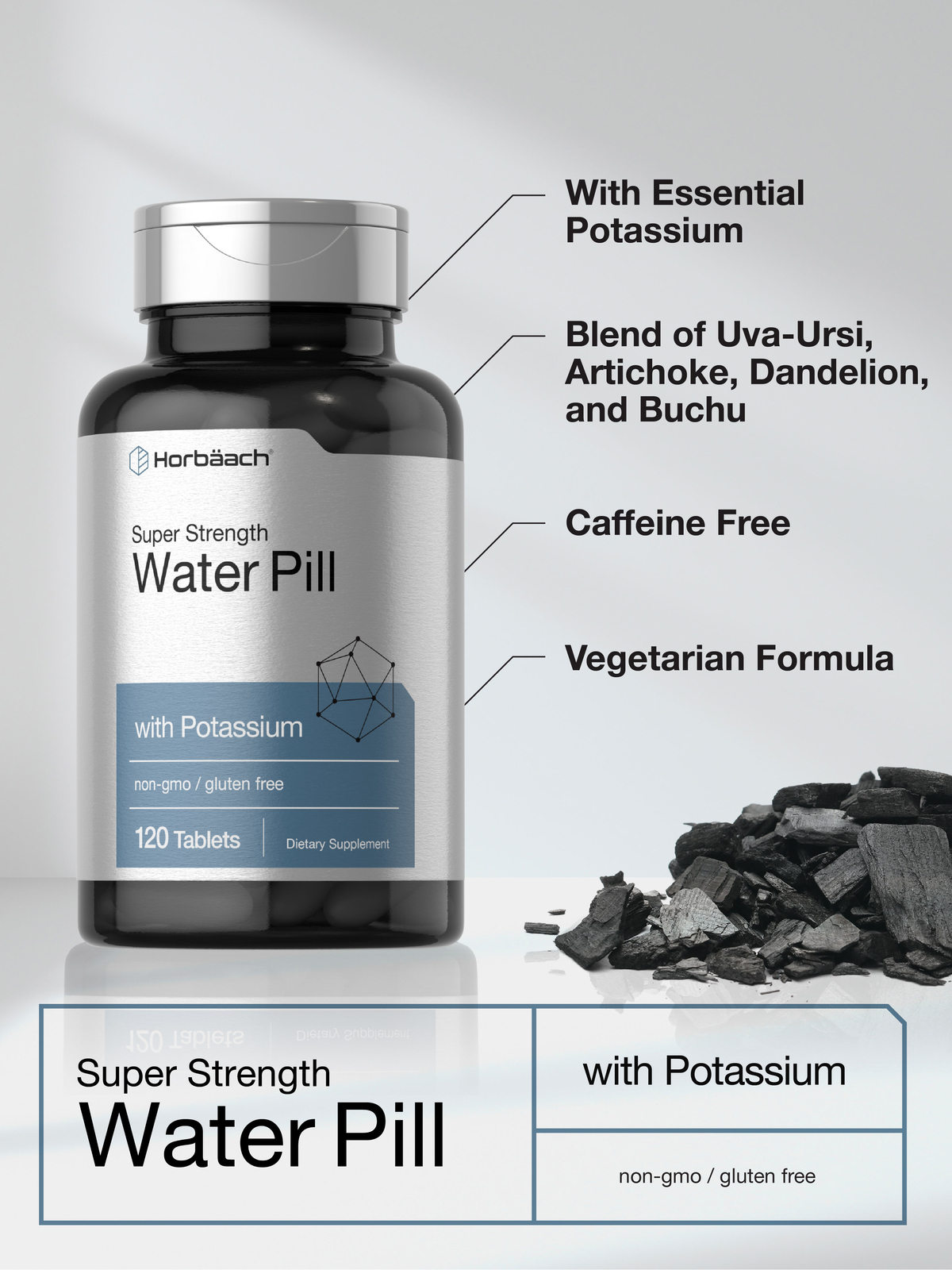 Water Pills | Super Strength | 120 Tablets | Vegetarian | Non-GMO | by Horbaach